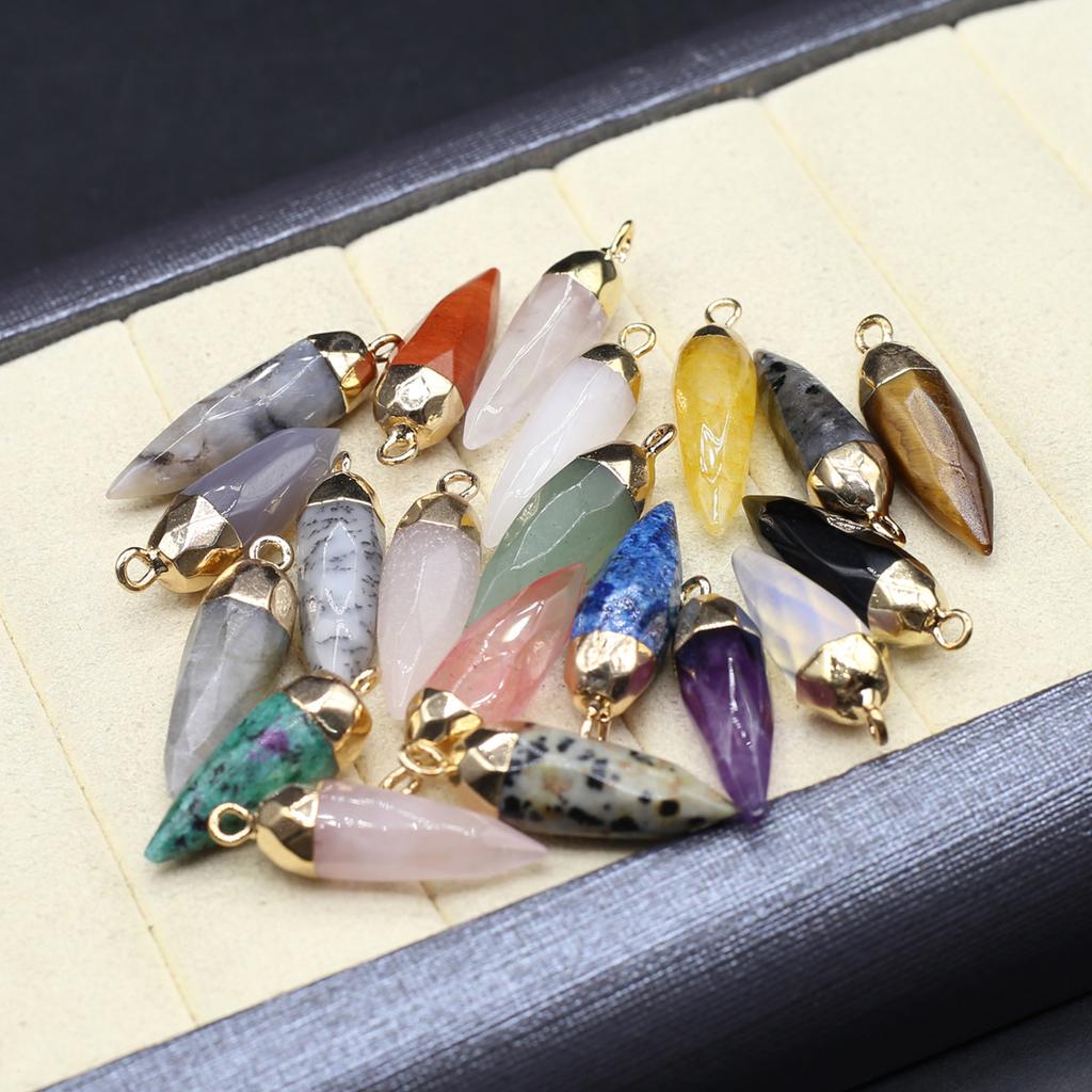1PC Hand Carved Bullet Shape Stone Pendant, Natural Stone Crystal Charms for DIY Necklace Jewellery Accessories 27x8 Mm