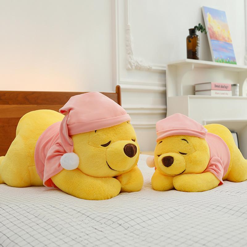 37cm  Anime Plush Toys Winnie The Pooh Sleeping Kawaii Plushie Doll Pajamas Bear Stuffed Pillow Room Decor Birthday Gift