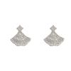 S925 Silver Needle Zircon Fan-Shaped Stud Earrings for Women - Exquisite, Versatile, and Super Shiny