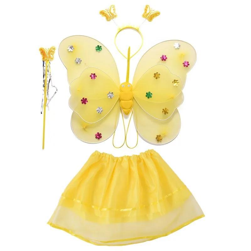 Non-Toxic 2-6 Year Led Children Costume Props Children Skirts Luminous Wing Toys Flashing Butterfly Wing Skirt Set Kids Luminous Party Toys