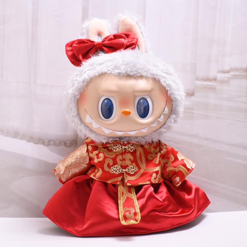 38cm Labubu Plush Doll Casual Outfit Set with Hat (Clothes Only)