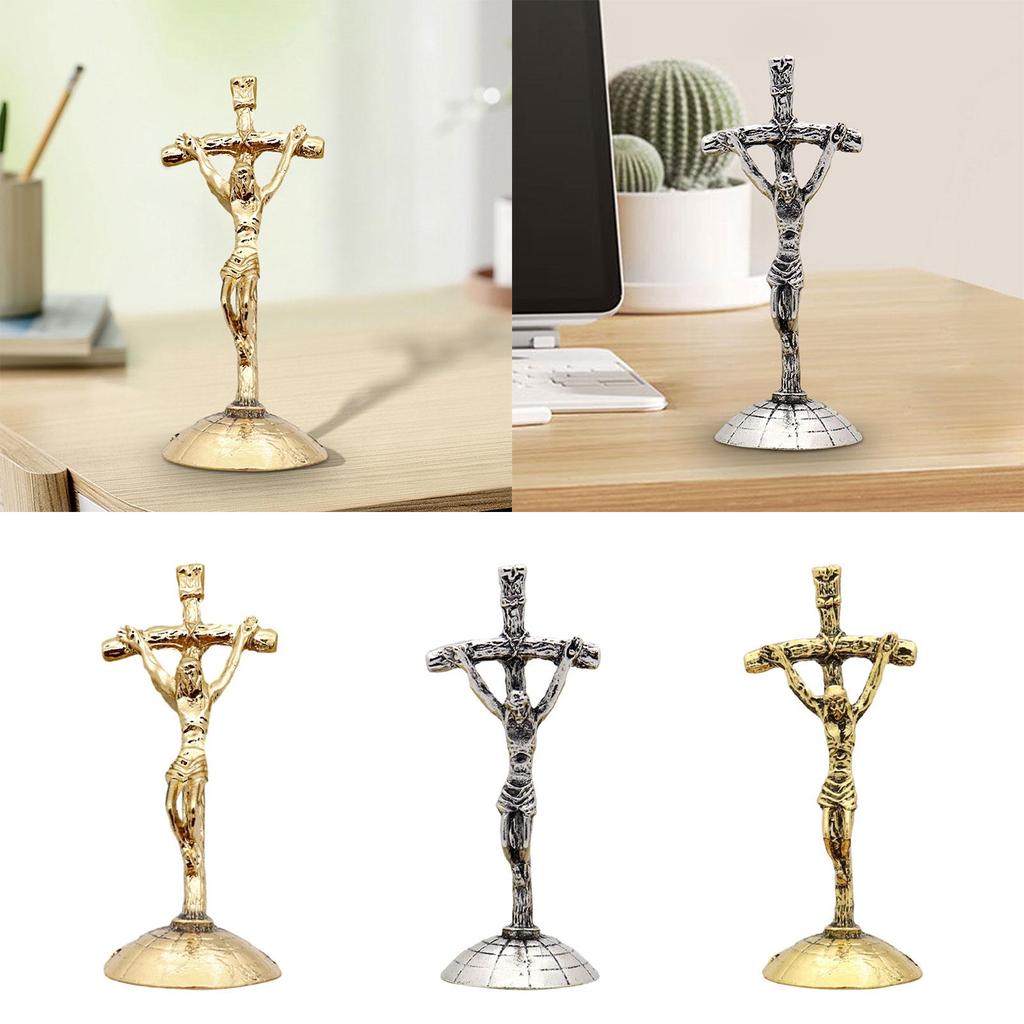 Tabletop Crucifix Standing Cross Traditional Christian Table Decoration for Home Office Portable Durable Fine Workmanship