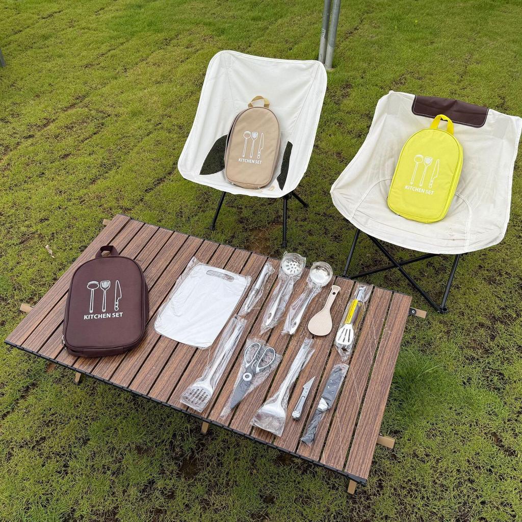 Portable Multi-Functional Camping Cookware Set with Knives and Storage Bag
