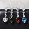 Trendy Elegant Created Red Heart Zircon Earrings Silver Needle String Statement Drop Earrings for Women Wedding Party Gift