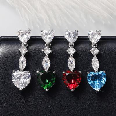 Trendige Elegante Kreierte Rote Herz Zirkon Ohrringe Silberne Nadel Kette Statement Hängeohrringe für Damen Hochzeit Party Geschenk