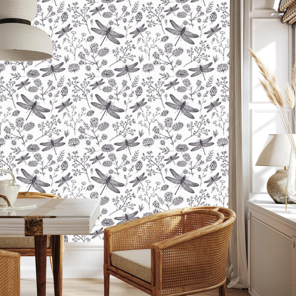 Wallpaper Butterflies Plants Flowers for Living Room and Bedroom 50x1000