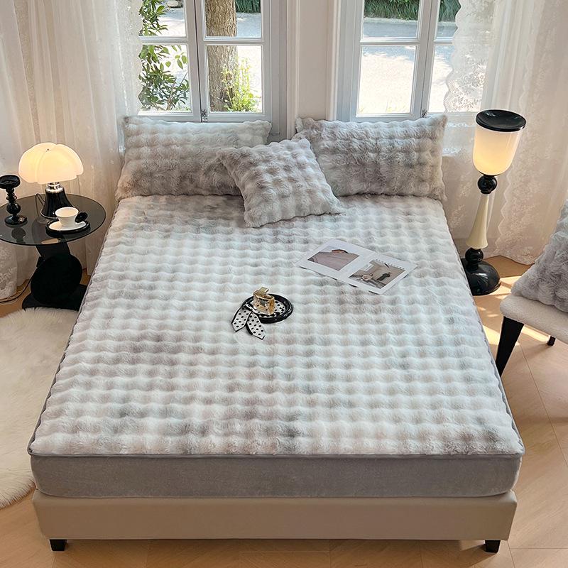 Luxurious Faux Rabbit Fur Bed Skirt & Velvet Mattress Protector