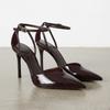 Women's Burgundy Ankle Strap Pumps Pointed Toe Patent Leather High Heels Elegant Dress Shoes for Wedding Party Evening Wear