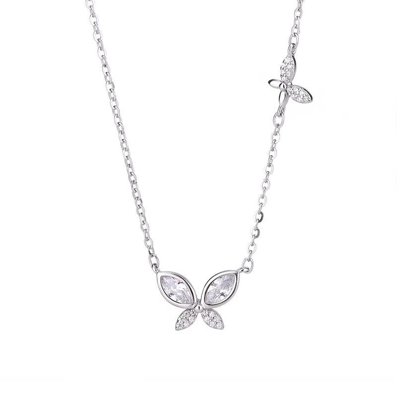 Double Butterfly Necklace with Diamonds, Light Luxury and Cold Wind Collarbone Chain Pendant, Birthday Gift for Girlfriend and Girlfriend