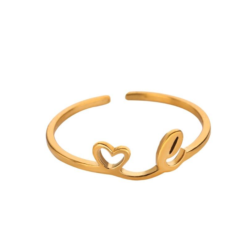 Hot-selling English letter ring gold cold wind simple love titanium steel women's ring adjustable