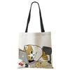 Cat Cartoon Canvas Shoulder Bag Women Print Harajuku Casual Shopping Tote Bag Reusable Large Capacity Folding Handbag CLE