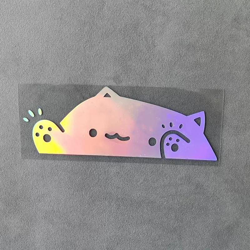 Colorful Laser Cute Cat Car Sticker, Kitten Knocking On Window,Cat Personality Car Sticker, Creative Decorative Covering Sticker