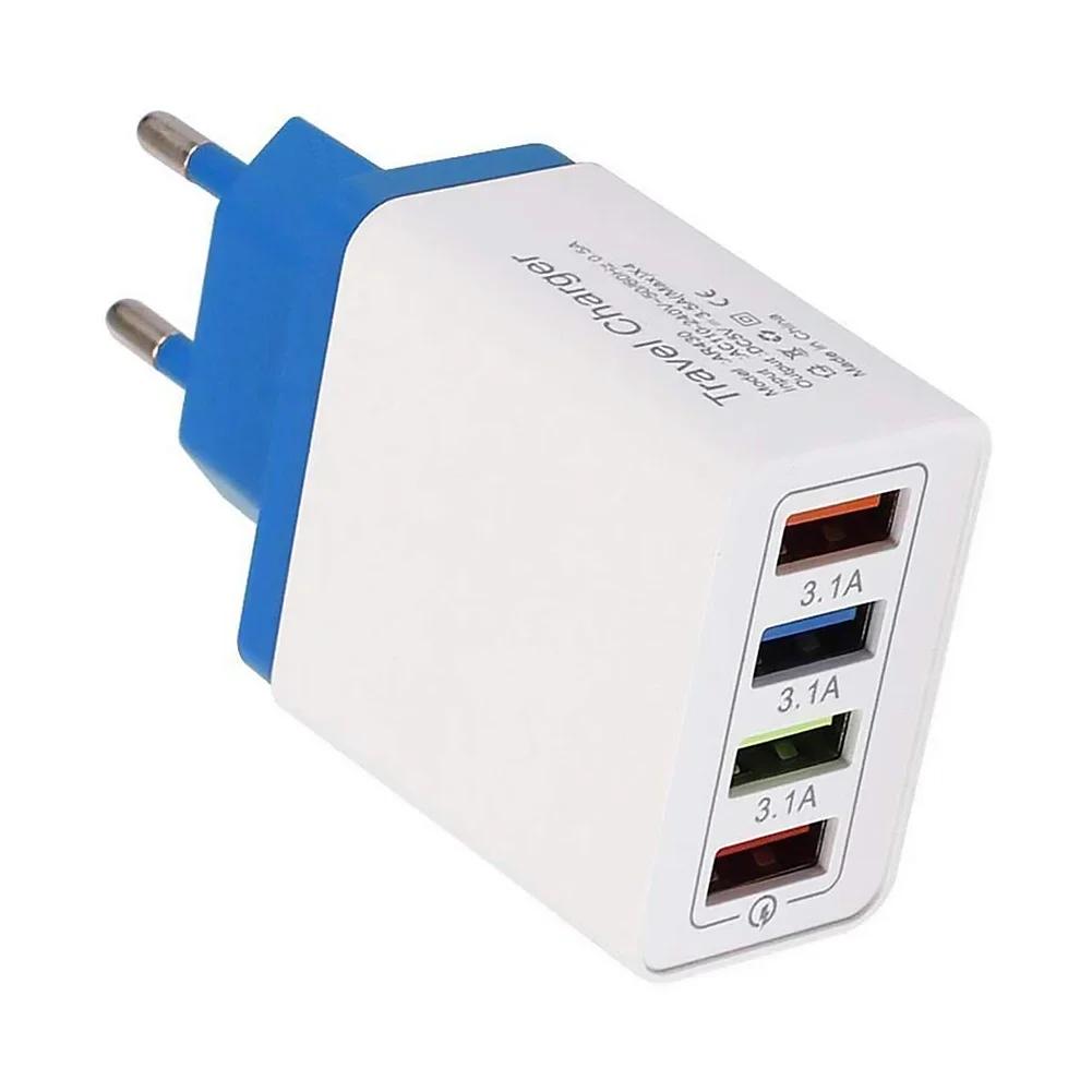 1PCS 5V USB Charger 4 Ports Fast Charging 3.1A Wall Charger For Xiaomi iPhone 15 Samsung US/EU Mobile Phone Plug Travel Charger