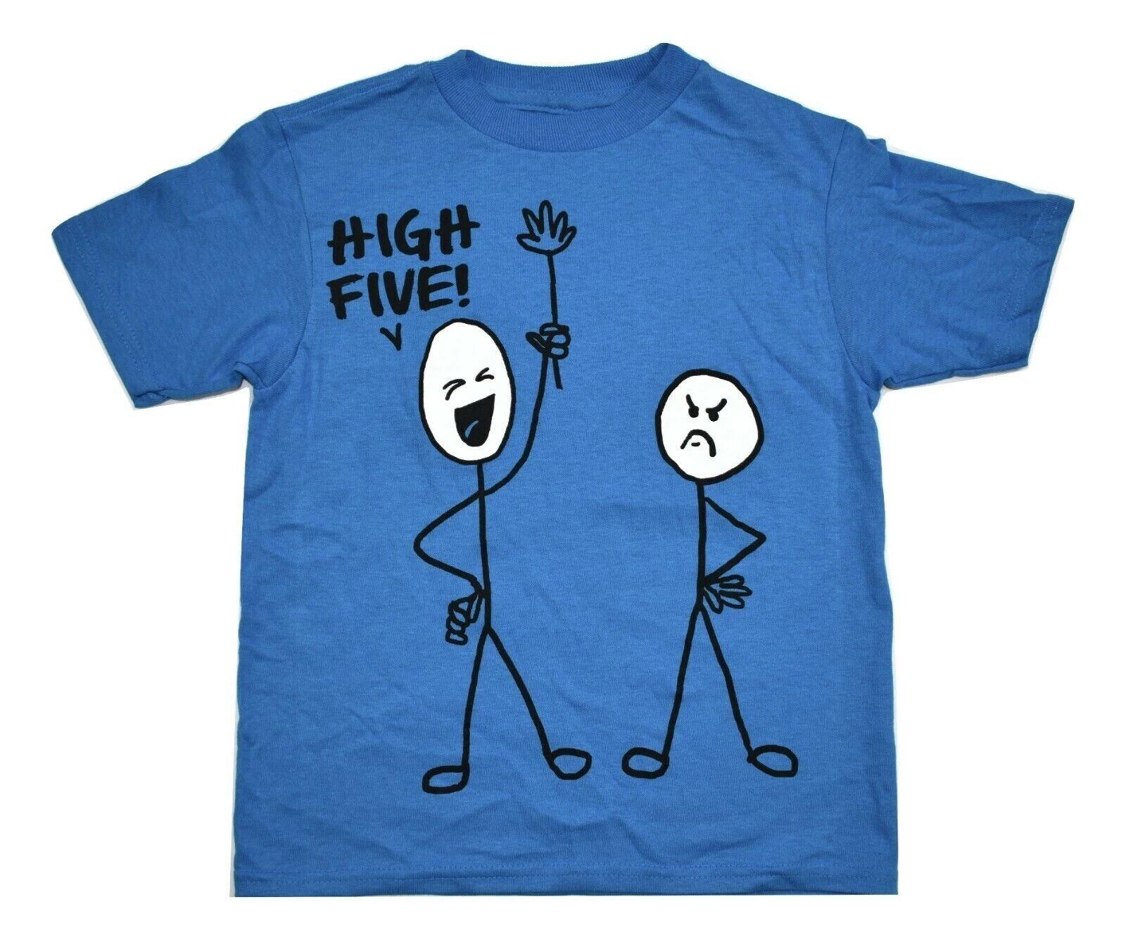 

Fifth Sun Kids Sitck Figures High Five Funny Blue Shirt New Size 4 L