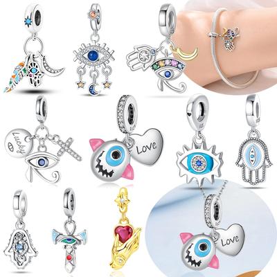 Devil'S Eye Pendant Heart Love Cross Original Copper Charms Bead Fit Bracelet Women Jewelry Accessory Gift Diy Necklace
