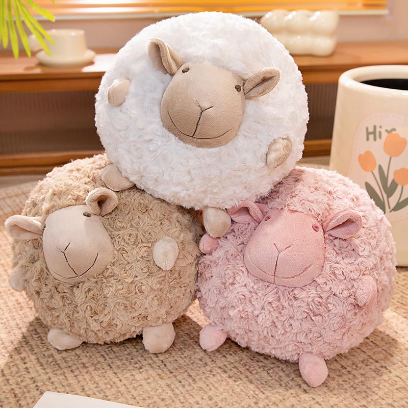 28cm Lovely Round Sheep Plush Toys Stuffed Animal Round Ball Sheep Fluffy Lamb Plushie Doll Soft Pillow Kid Birthday Xmas Gifts