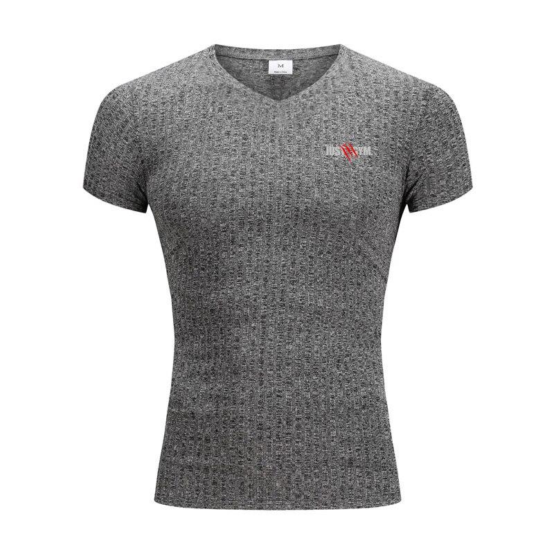 Muscleguys Men's Gym Clothes Summer Breathable Bodybuilding Short-sleeve Youthful Vitality V-nesk Knitted Shirt Business Casual