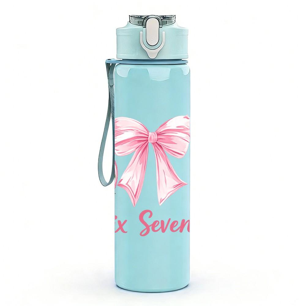 1PC She Seven Pink Bow Number Print 750ml Color Plastic Sports Water Bottle Leakproof Flip Straw Lid Suitable for Sports Office Home Use