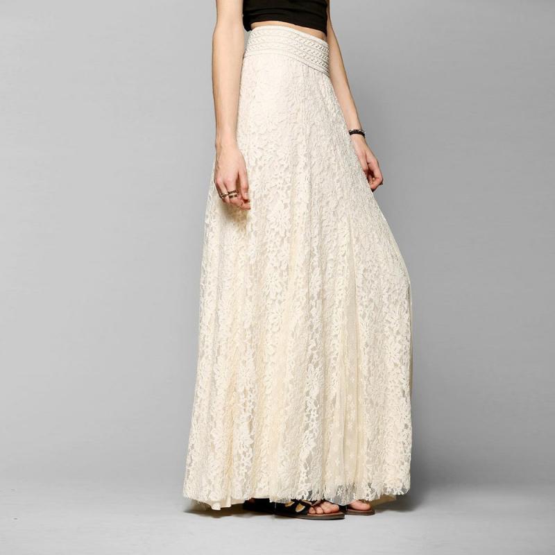 

Women Double Lace Layer Chiffon Pleated Long Maxi Skirt Elastic Waist Floral Ankle-Length Long Skirt Streetwear S бежевый