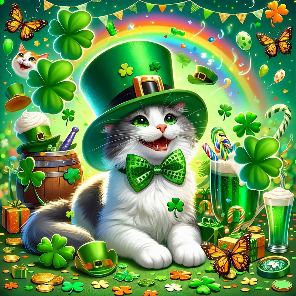St Patricks Day Full DIY 5D Round Drill Diamond Painting Gem Art for Adults/Beginners Gift Idea Home Wall Decor 15.75x15.75in