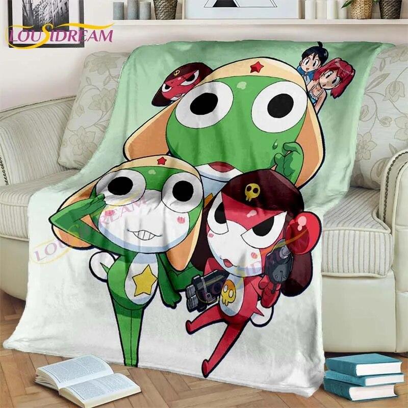 3D Cartoon Keroro Blanket Cute Frog Blanket Soft Lightweight Flannel Blanket for Living Room Bedroom Sofa Travel Camping Blanket