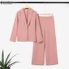 ZANZEA Women Long Sleeve Blazer and Pants Casual Two Piece Suit Sets
