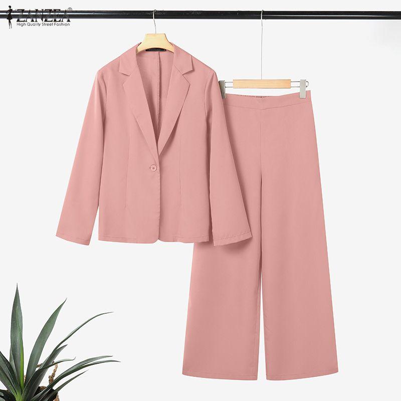 ZANZEA Women Long Sleeve Blazer and Pants Casual Two Piece Suit Sets