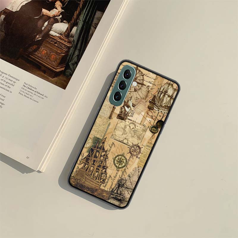 Etui na telefon Compass Map Voyage do Samsung A54 A14 A24 A34 A17 A37 A57 A55 A35 A25 A15 A07 A05S A04S A12 A22 A32 A52S A72 Galaxy