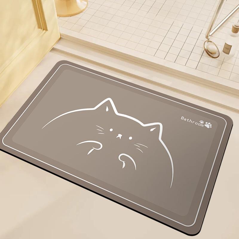 Cartoon Cat Floor Mat Diatom Mud Bathroom Floor Mat Bathroom Absorbent Foot Mat Dirt resistant Quick drying Foot Mat