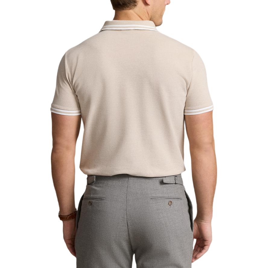 Polo Ralph Lauren SS24 Logo Embroidered Striped Trim Slim Fit Short Sleeve Polo Shirt Men polo shirts Beach-Beige MNPOKNI1N822953-250