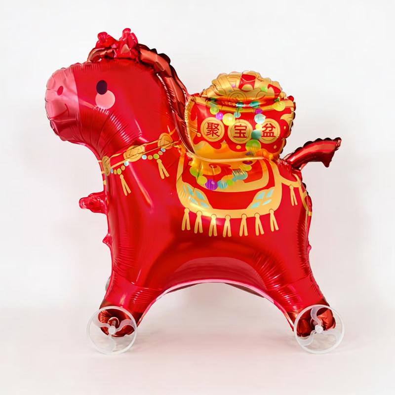 2026 Cartoon Animal Theme 3D Standing Cute Horse Aluminum Film Balloon With Wheels Children Birthday Party Photo Prop Decoration