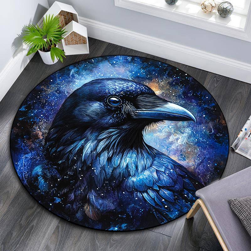 Blue Raven Round Area Rug,Carpet Rug for Living Room Bedroom Sofa Playroom Decor,Non-slip Floor Mat