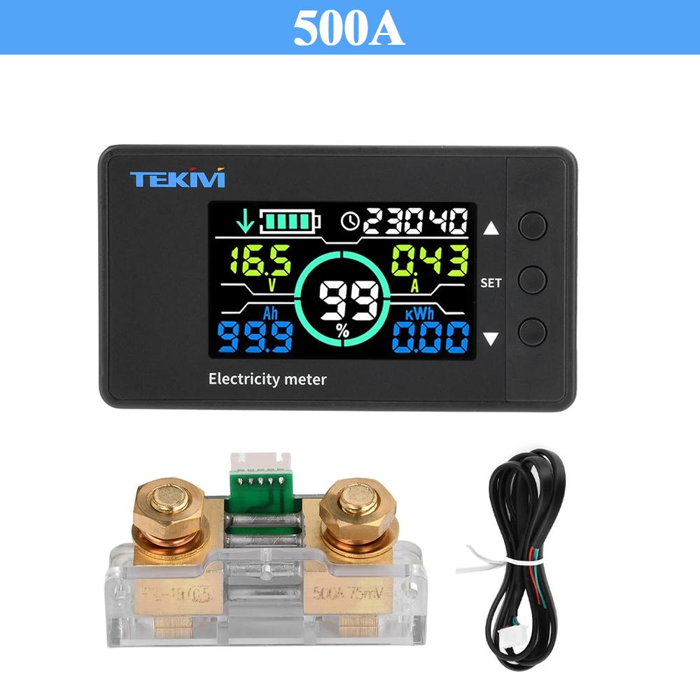 Battery Tester Coulomb Counter Meter 50A 100A 300A 500A Color Screen Battery Capacity Indicator Ammeter Voltmeter DC 7.5-100V