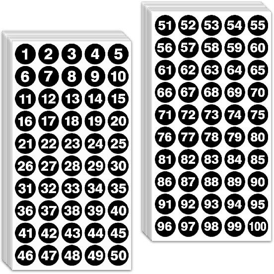 1 Inch Number Sticker, Waterproof Round Consecutive Number Stickers 1-100,Black Small Vinyl Decals for Office, Classroom, Storage, Inventory, Indoor,