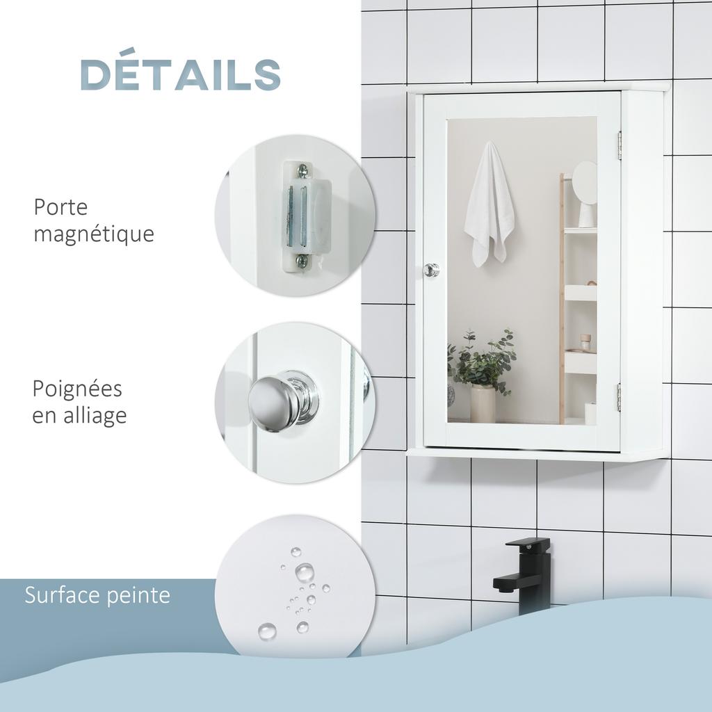 Wall-Mounted Bathroom Cabinet with Mirror - Mirror Cabinet - Toilet Storage Cabinet - 1 Door, 2 Shelves - Glass MDF White