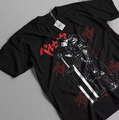 Camiseta Berserk Tira de Mangá Guts Armadura Berserker Anime Camisa Preta Todos os Tamanhos