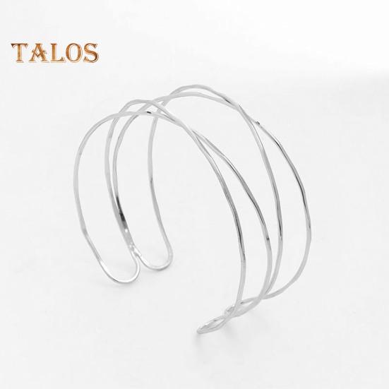 2 Pcs Women Bracelets Double-layer Open Adjustable Polished Anti-slip Exaggerated Style Solid Color Metal Arm Cuffs Lady Jewelry