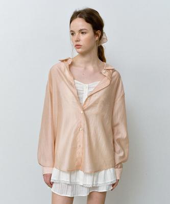 HANE [Scrunchie Set] Tencel Glow Sheer Shirt_Shy Pink