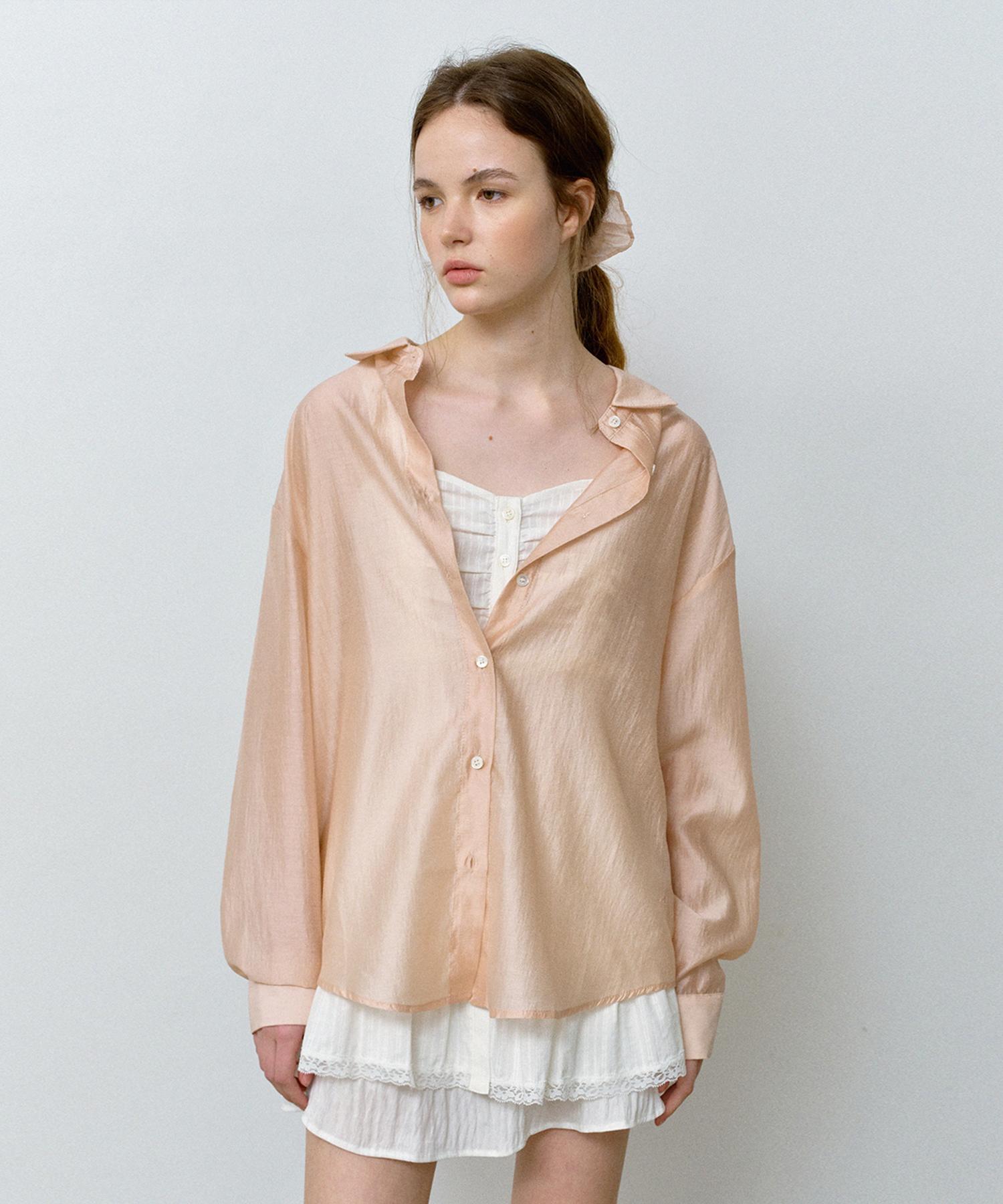 Hane [Scrunchie Set] Tencel Glow Sheer Shirt_Shy Pink M