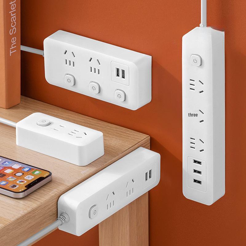 Multi-Function Household Power Strip with Cord, featuring a Multi-Hole Socket Panel for Dorms