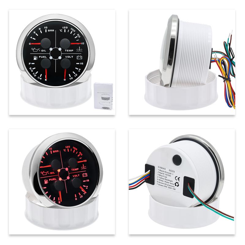 ZMFJH 7 Color Light Multi-Meter 4IN1 Oil Pressure+Water Temperature+Fuel Level Gauge+Voltage with Alarm Sensor Auto Car Boat 12V
