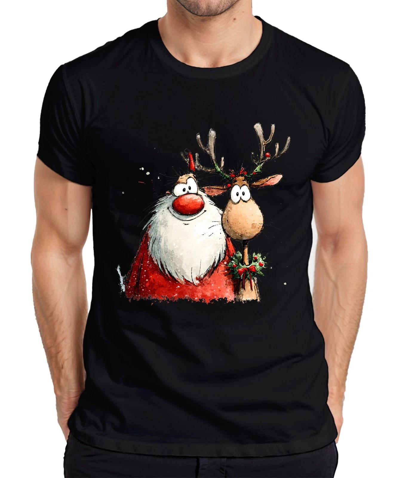 Weihnachtsmann Rentier Cartoon Aquarell lustig Geschenk Retro Herren T-Shirt XL