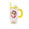 Crayon Shin Shirt Mug with Lid Straw Cup Office Casual Cup Summer Ceramic Water Cup Large Capacity