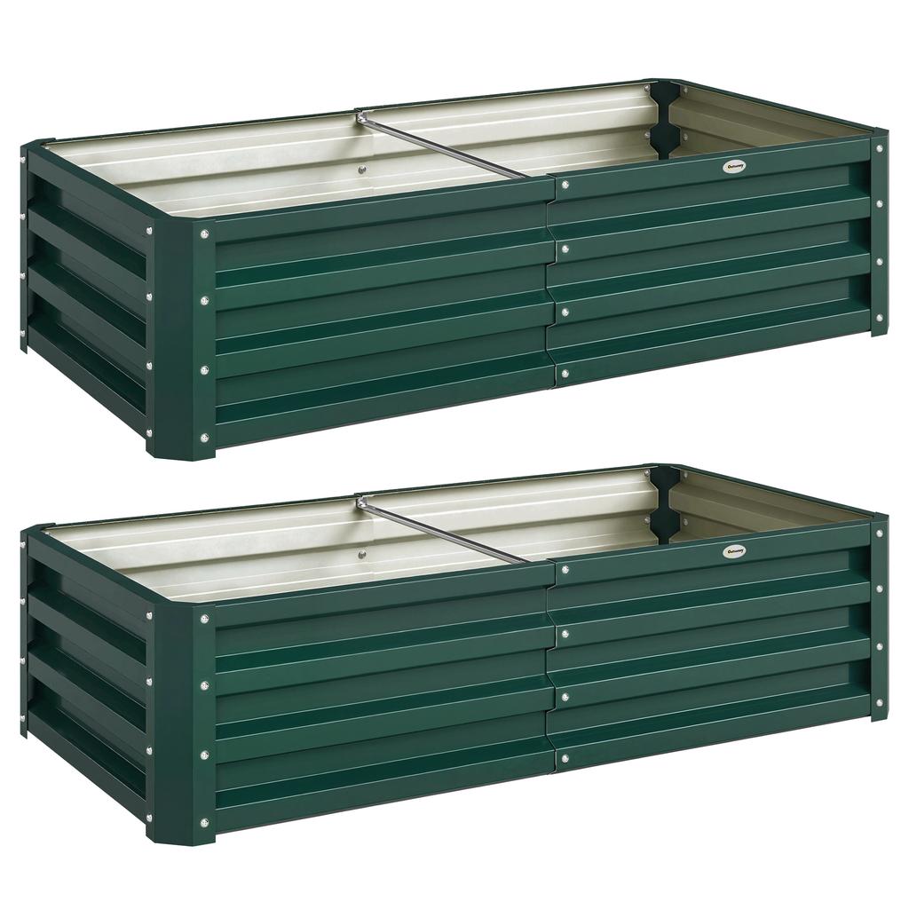 Set of 2 Raised Beds for Garden, Galvanised Outdoor Planters for Herbs Vegetables, Use for Patio Balcony, Green