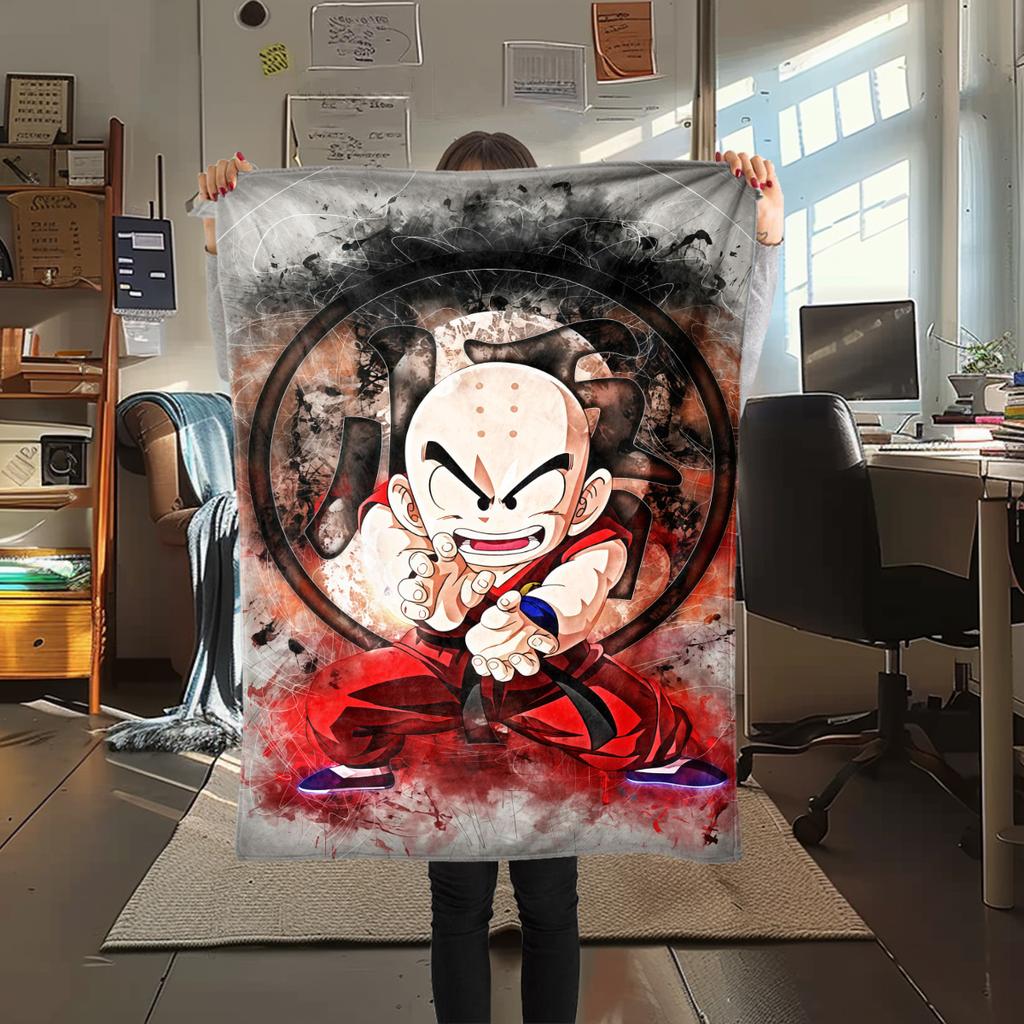 1PC Krillin Print Flannel Blanket, High quality All Seasons, Home Decor, Warmth and Comfort, Perfect for Christmas Gifts