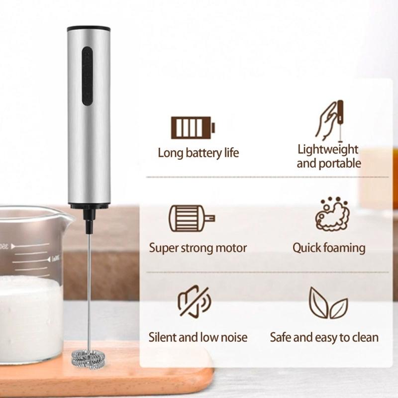 Wireless Rechargeable Electric Milk Frother 3 Speed Handheld Foam Maker Mixer for Latte Cappuccino Hot Chocolate