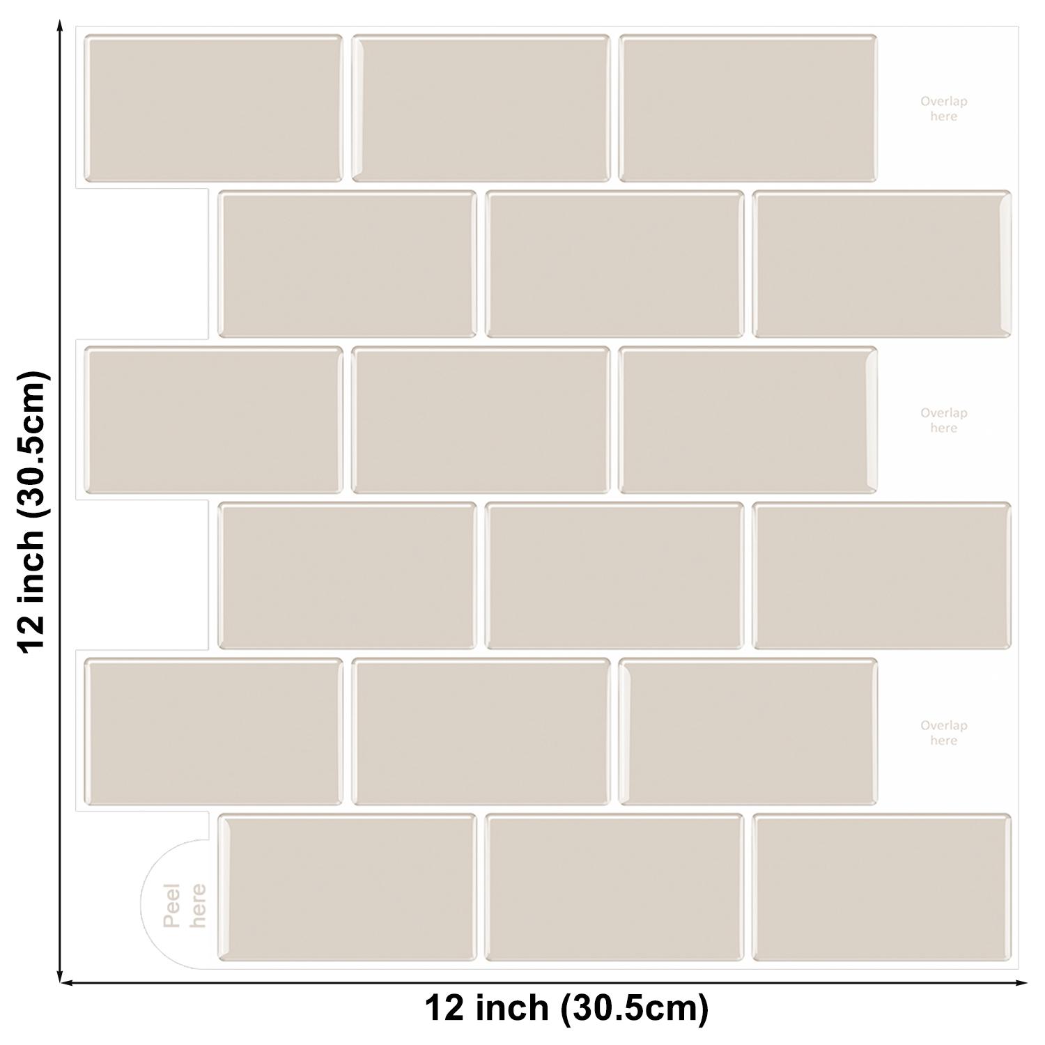 

3D Texture Wall Tile Stickers Self-adhesive Brick Pattern Kitchen Bathroom Backsplash Vinyl Wallpaper for Apartment Decor- 5 pcs 5 pieces