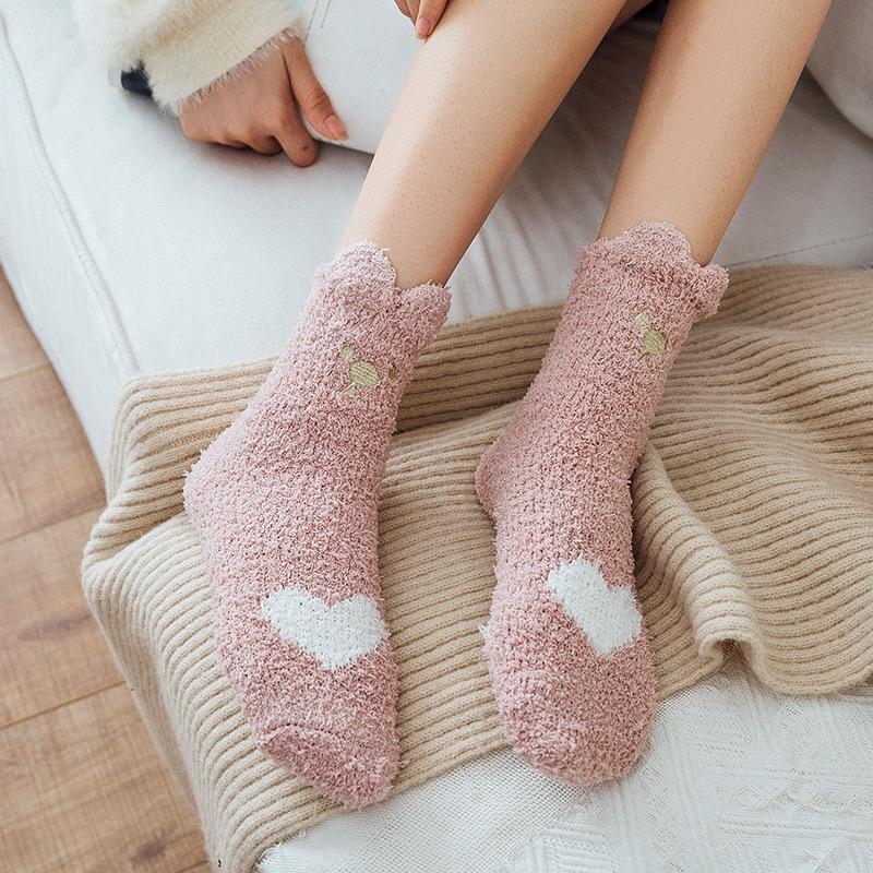 Thermal Socks For Womens Coral Fleece Socks Floral Print Sock Colorful Winter Cute Fashion Fuzzy Female Funny Long Socks