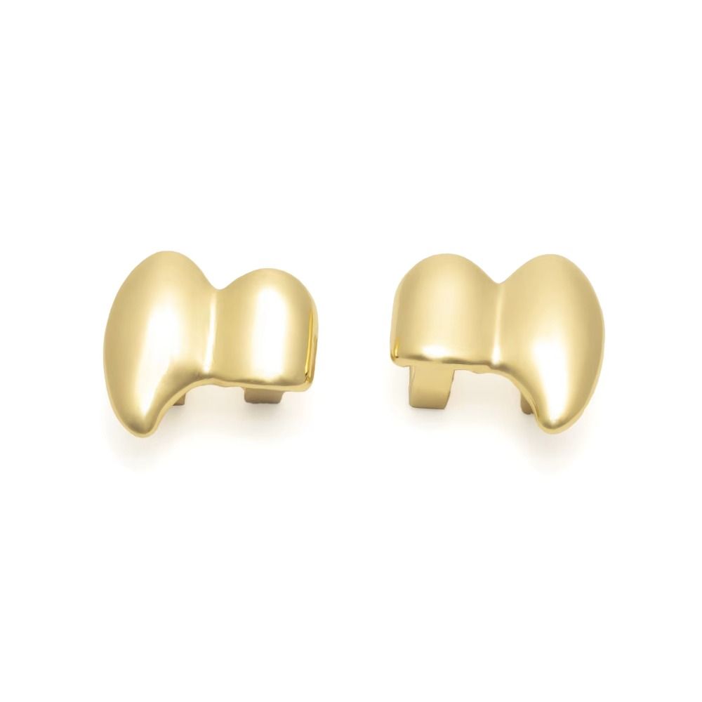 2Pcs/Set Double Glossy Hip-Hop Tooth Grills Gold Silver Color Mouth Teeth Grillz  Party Cosplay