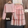 Girls' Fashionable Outfit - Summer Children's Elegant Solid-color V-neck Bow Tie Long-sleeved Shirt and Sweet Half-length Skirt Set